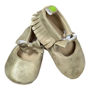 Baby Girl Gold Metallic Bow Moccasins Crib Shoes 6/9 M First Steps Pram Booties